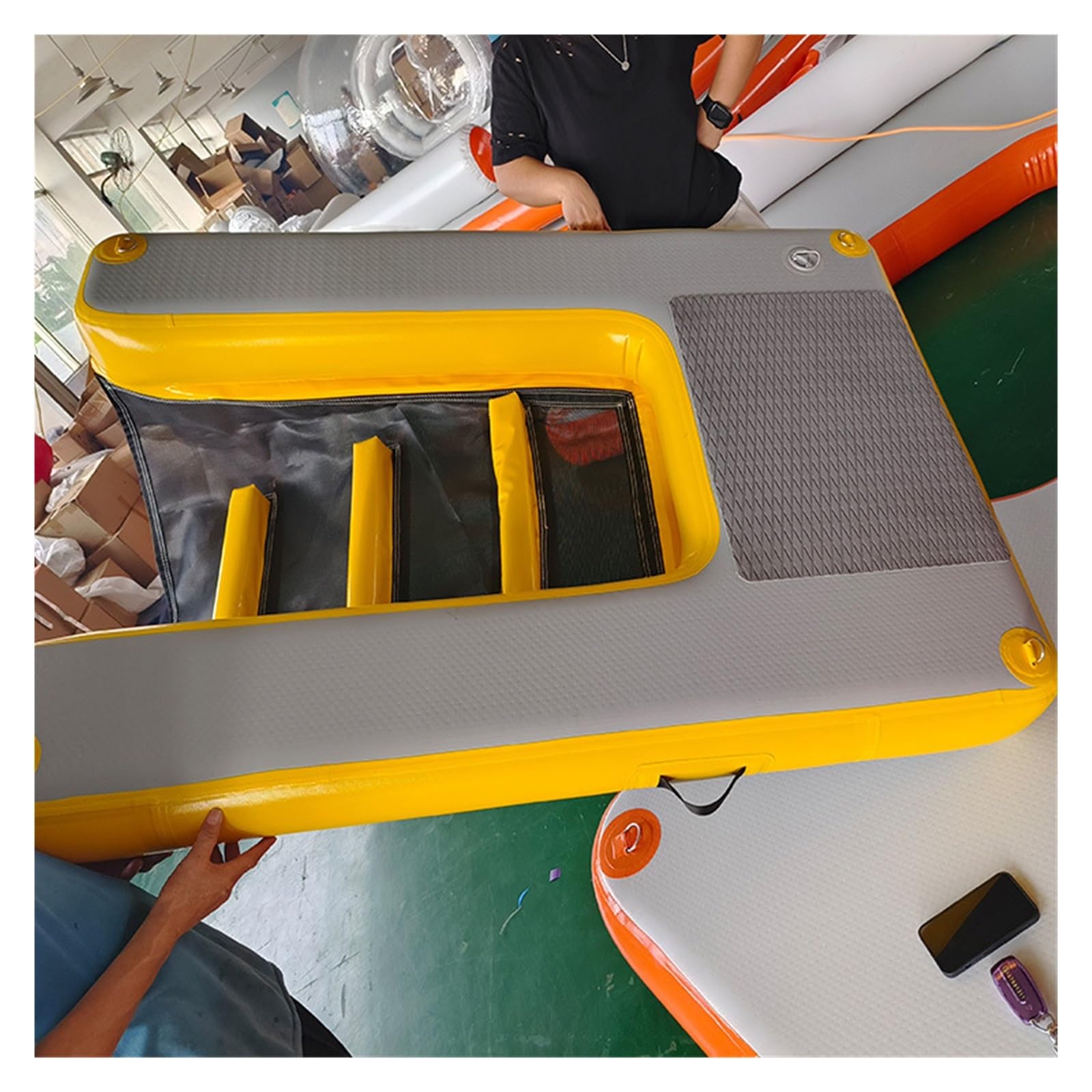 WDJBPSH Yellow Dog Water Ramp Paddleboard, Inflatable PVC Exit Ramps Ladder for Dogs up to 130 Pounds, 59'' X 39.3'' Large Floating Dock Platform with Pump/Rope/Repair Kit
