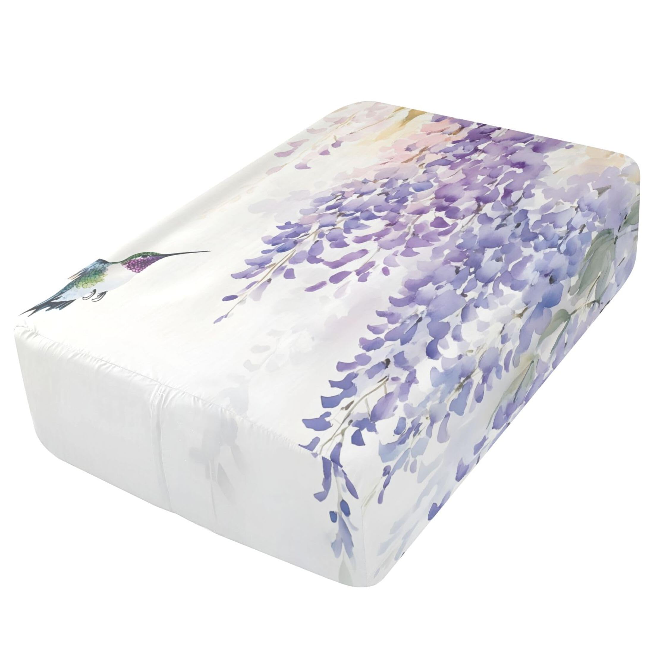 Sábana bajera ajustable de tamaño individual con diseño de flores de glicina de acuarela para colchón de aire, bolsillo extra profundo de 24 pulgadas, funda suave y transpirable con apertura