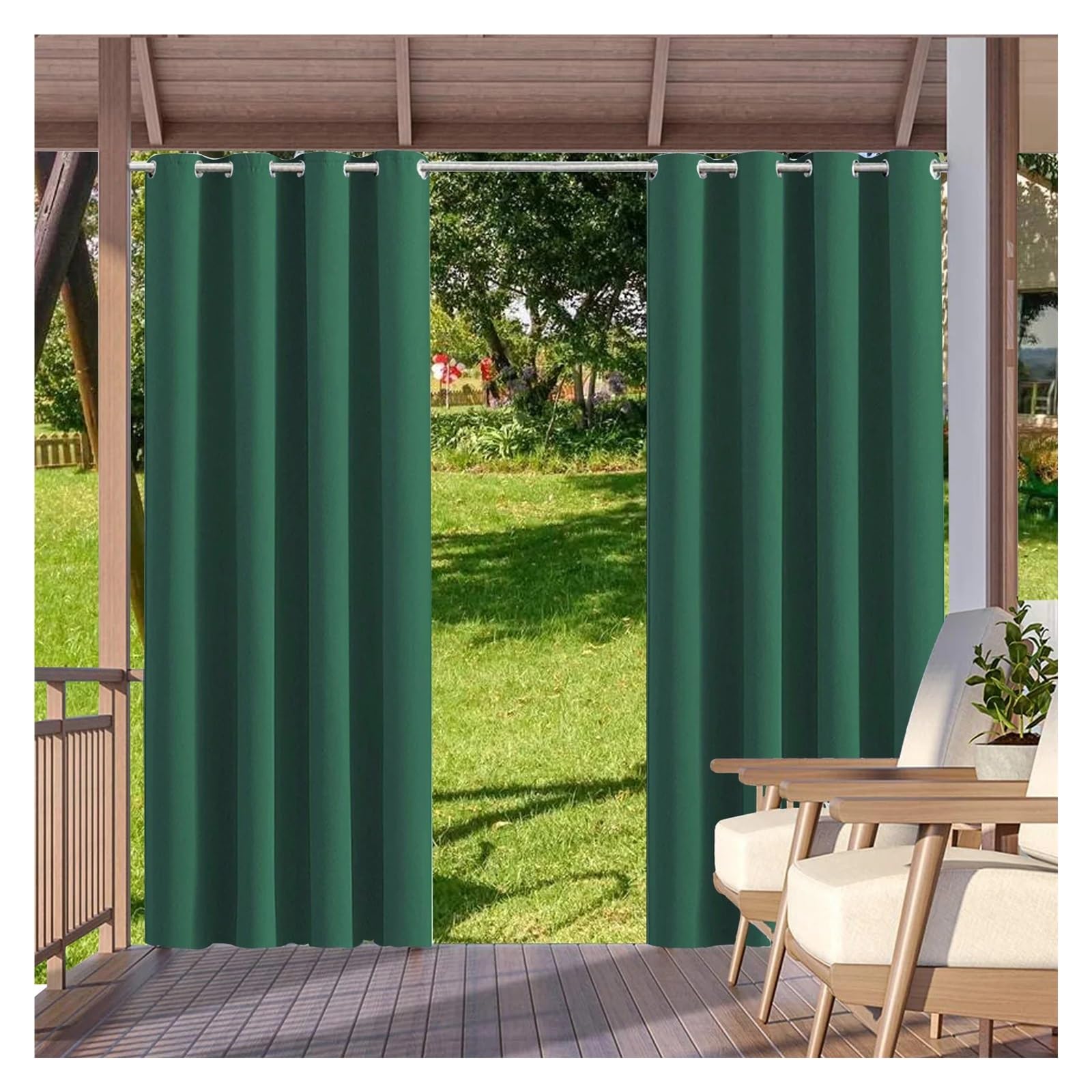 Zymjzbetic Pergola Curtain Outdoor Curtains Waterproof Garden Exterior Curtain Sunlight Blackout For Patio Porch Pergola Covered Terrace Gazebo(Dark Green,1PCS_W52XH84IN-132X213CM)
