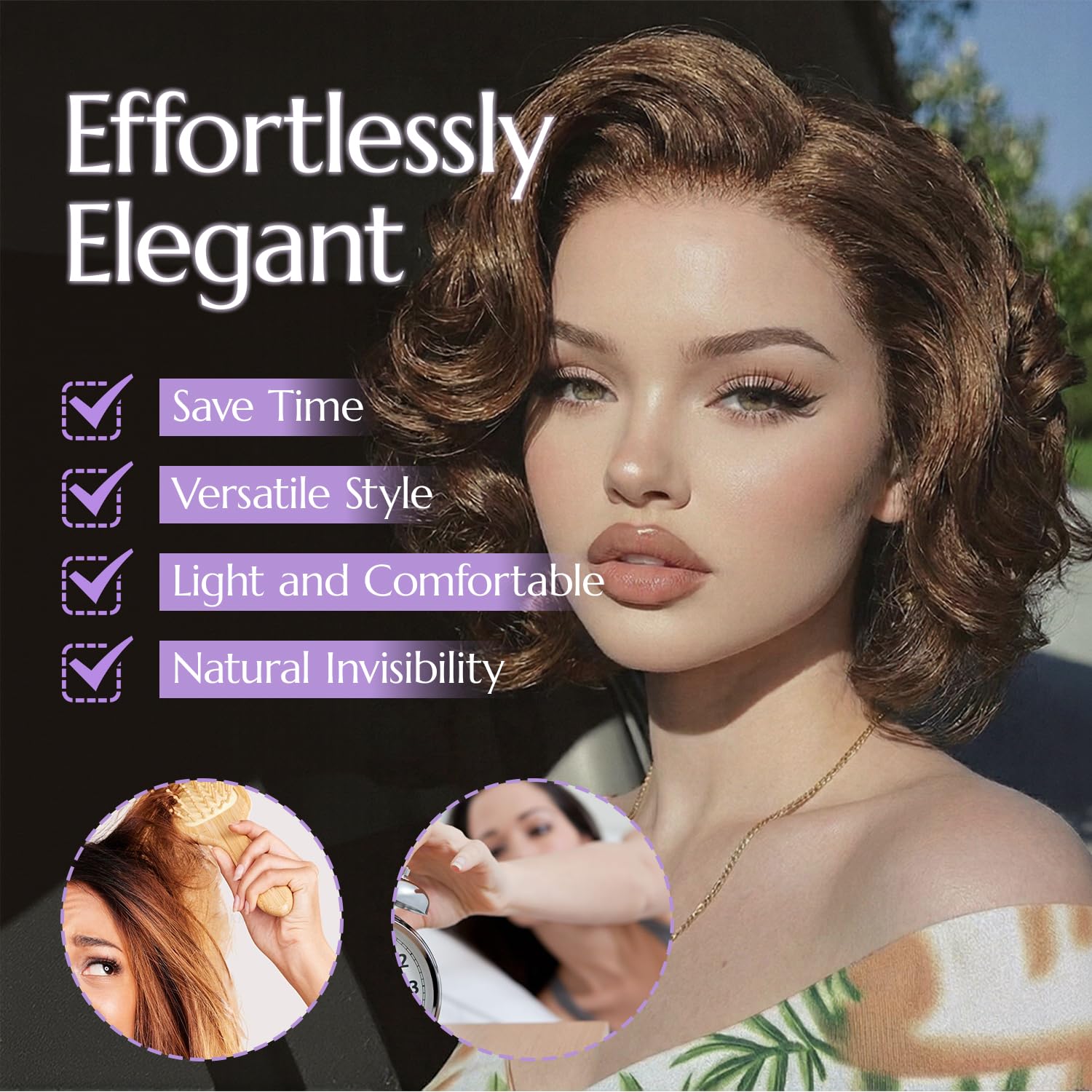 Short Wavy Chocolate Brown Synthetic Lace Front Wig 13x4 Bob Wave Wigs For Black Women Natural Hair HD Lace glueless wigs pre plucked Effortlessly Chic (10" 4#)