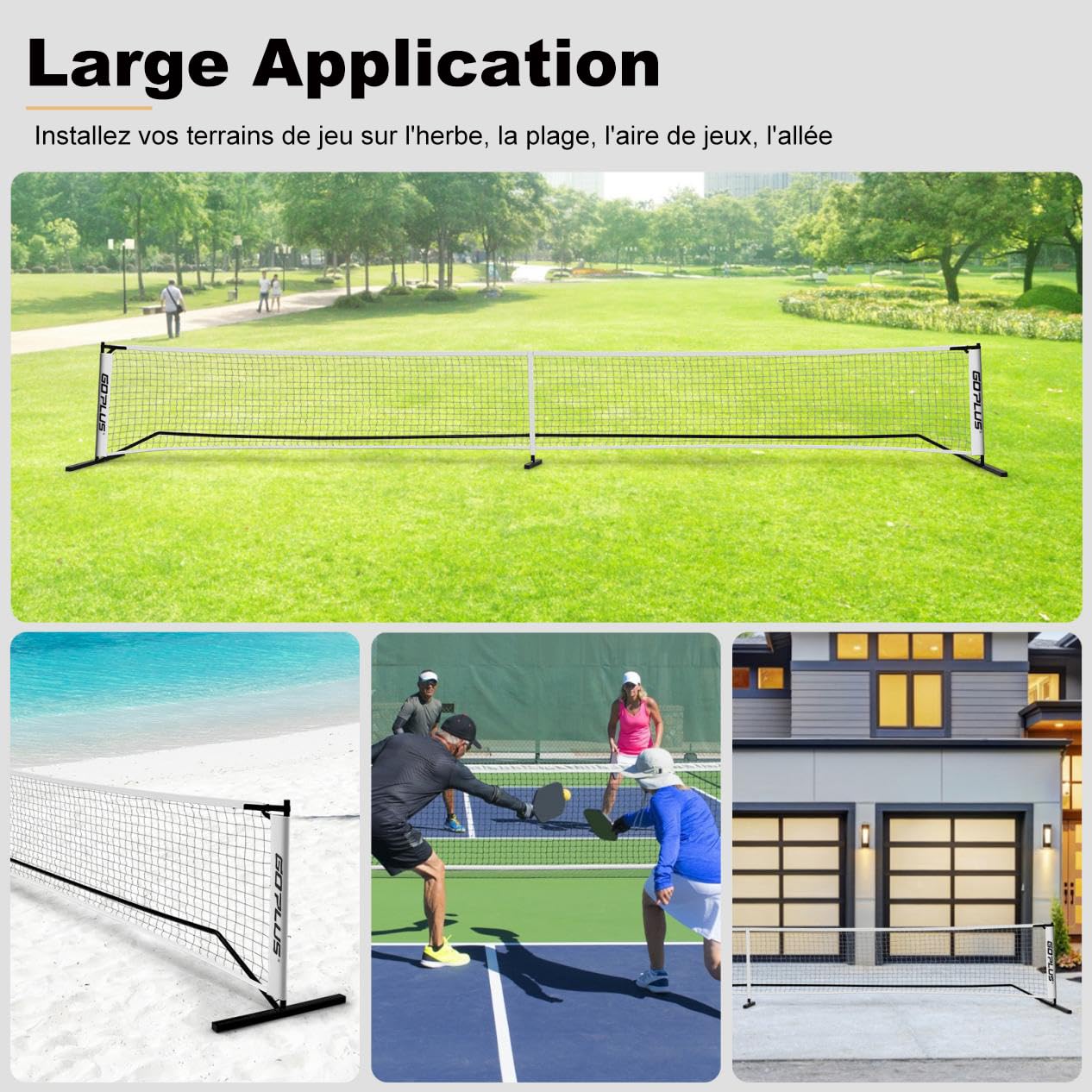 GYMAX Filet de Pickleball Portable 670X92CM en Polyester Durable, avec Base Stable & Sac de Transport en Oxford, Réglage Rapide, Idéal pour Intérieur/Extérieur/Gym/Cour