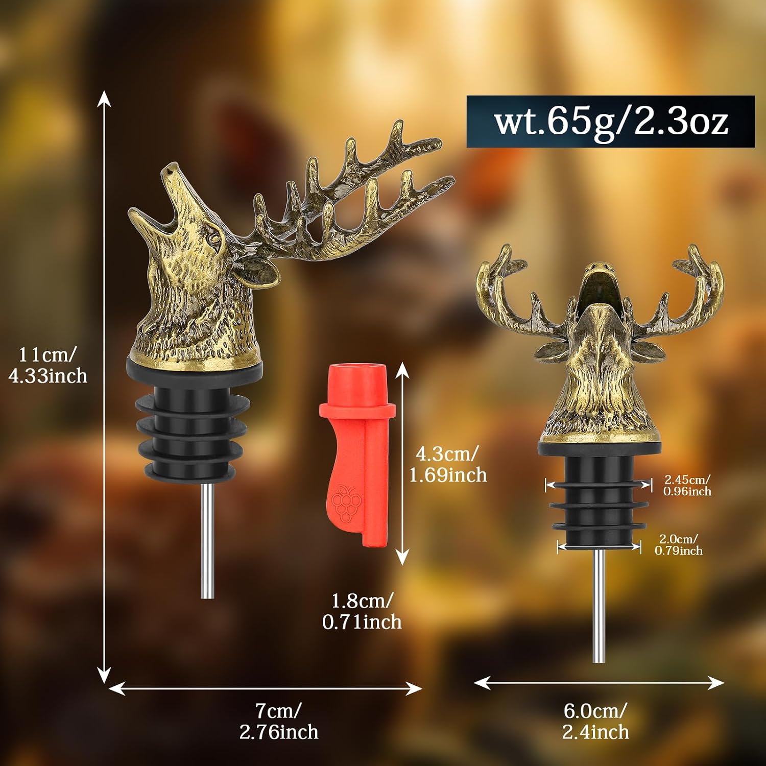 Deer Head Liquor Pourers Spout, Deer Wine Bottle Pourer and Stopper for Wine Spirits, Stag Gifts Birthday Gifts Hunting Gifts for Hunters Men Women, Bronze