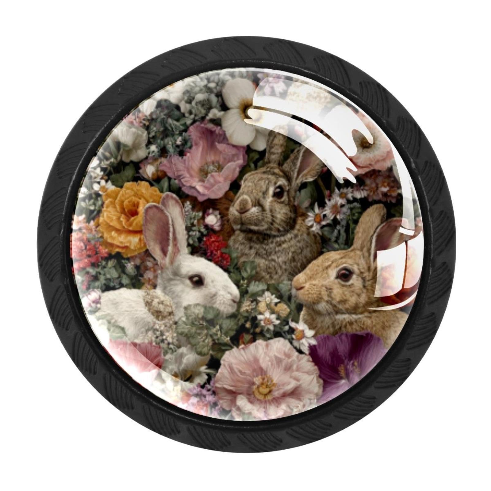 CHENZZZZ Easter Rabbits Floral (44) Drawer Knobs 4 Pack Crystal Dresser Knobs 35mm Glass Cabinet Knobs for Home Office Bathroom