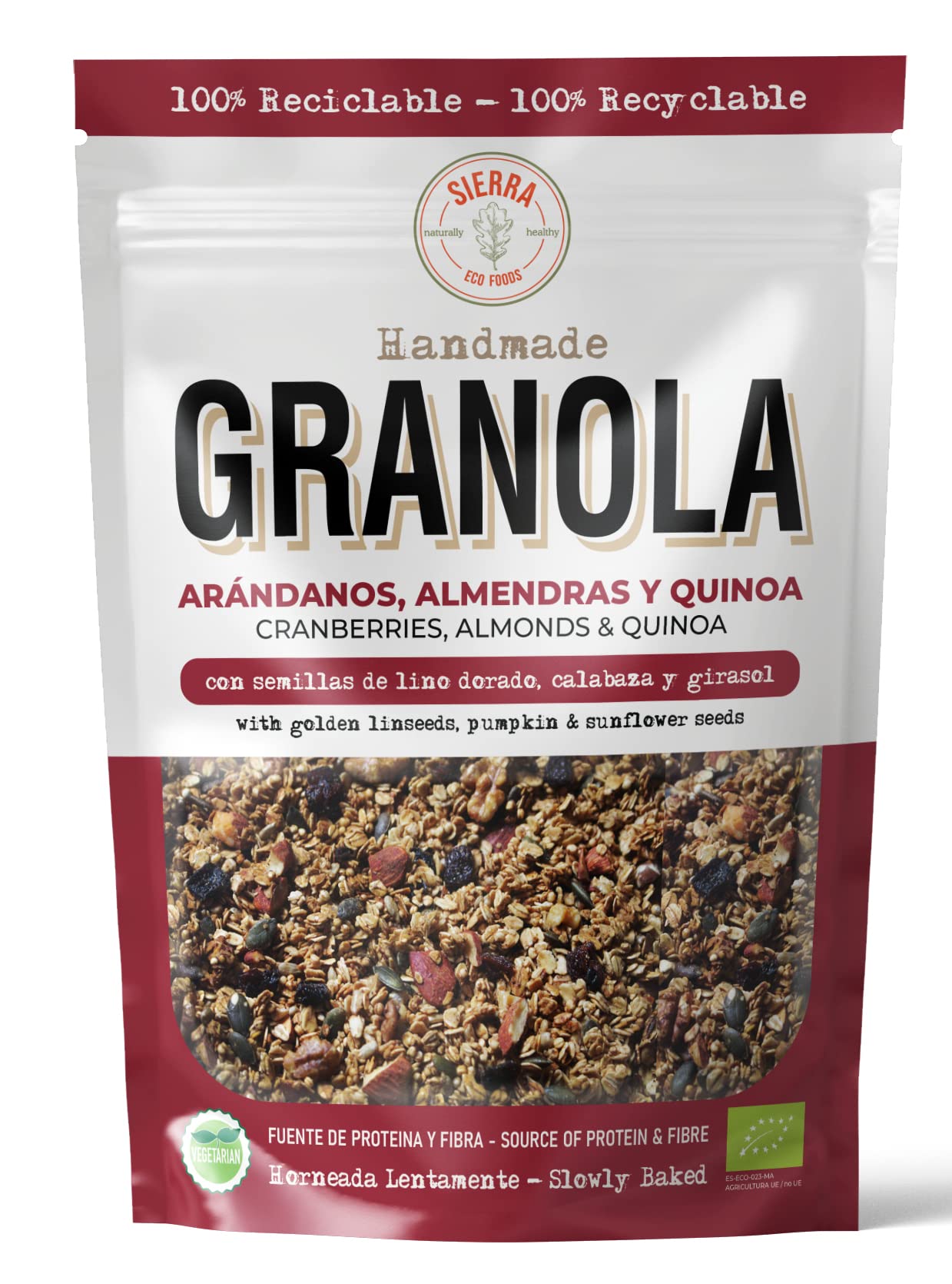 Granola de Arándanos, Almendras, Nueces, Quinoa y Miel de Abeja I Semillas de Lino, Girasol y Calabaza I Avena integral copo entero (Pack: 3 bolsas x 300gr) Total: 900 gramos