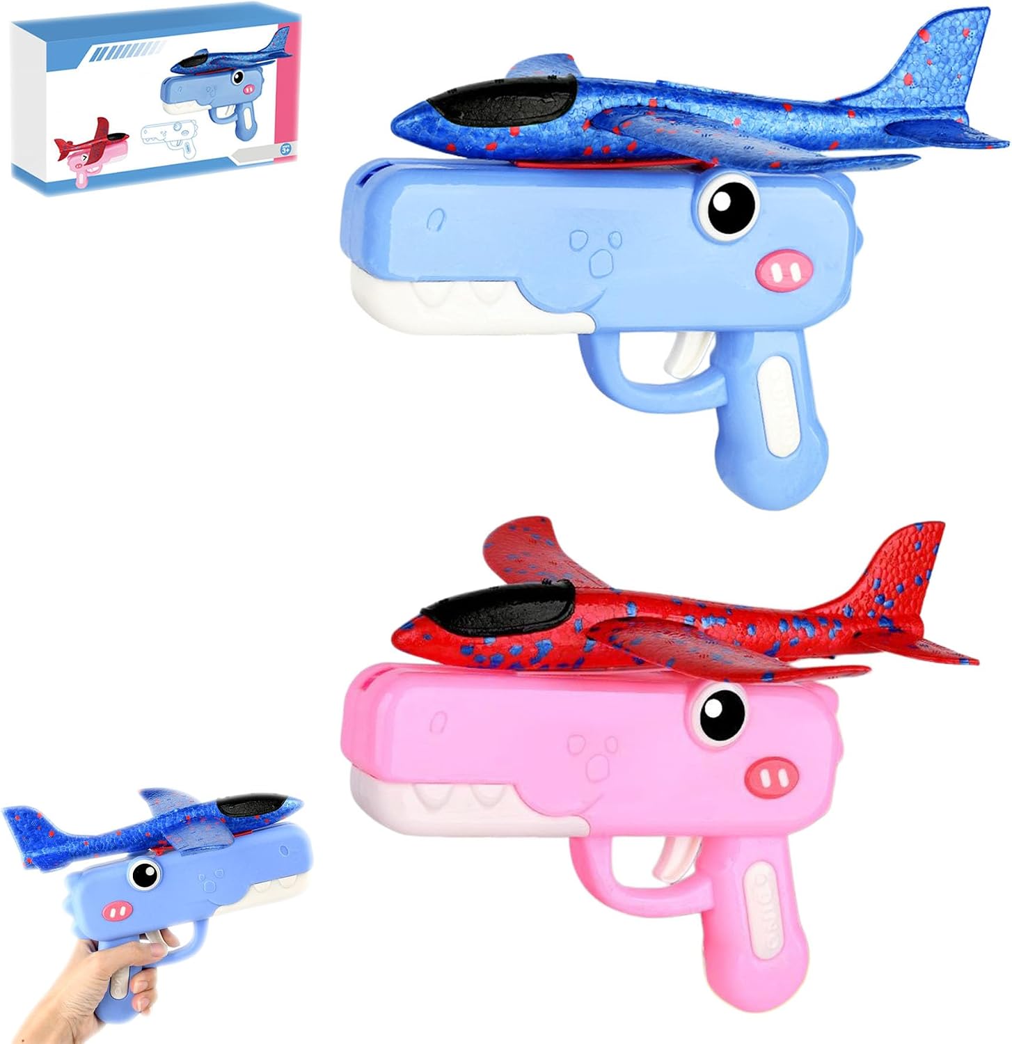 Cute Dinosaur Airplane Launcher, 8'' Foam Glider Plane with Easy Launch Mechanism, Outdoor Flying Catapult Aircraft, Fun Birthday Gifts & Party Favors (3 Pcs)