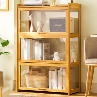 3/4/5 Tier Display Cabinet, Curio Cabinet with Glass Door, Glass Display Cabinet, Flip Door Display Cabinet, Bedroom/Living Room, Study Use, Easy to Install Color B, Size