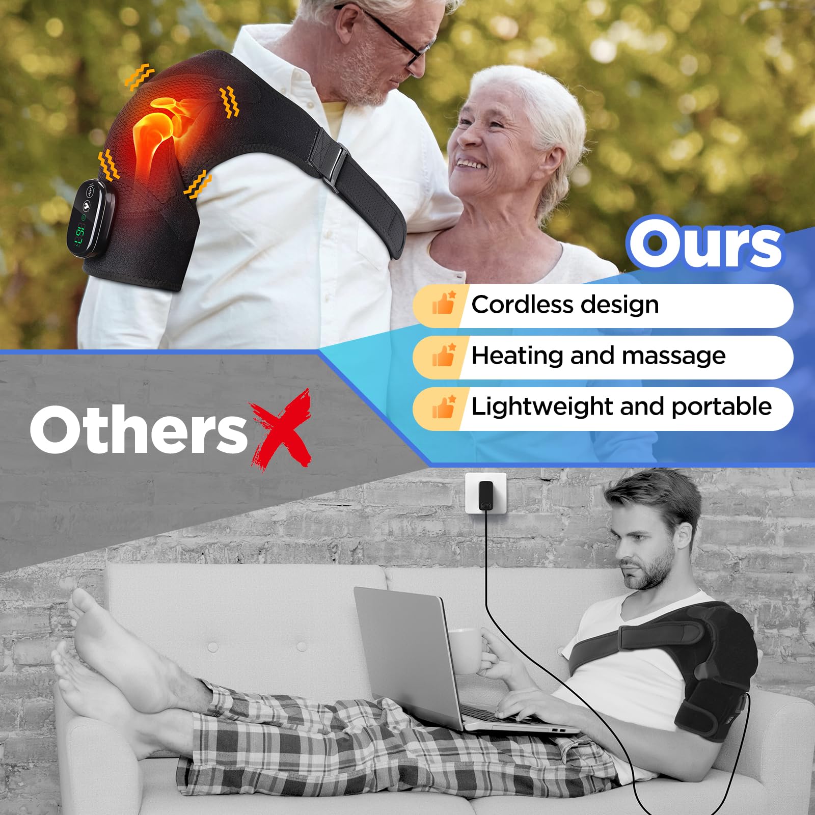 Heating Pad For Neck And Shoulders And Back With Battery,12V Cordless Heated Pad With Vibration Massager And 3 Heating Modes,Portable Weighted Electric Heat Pad,16.9'' X 23.6 - View #5