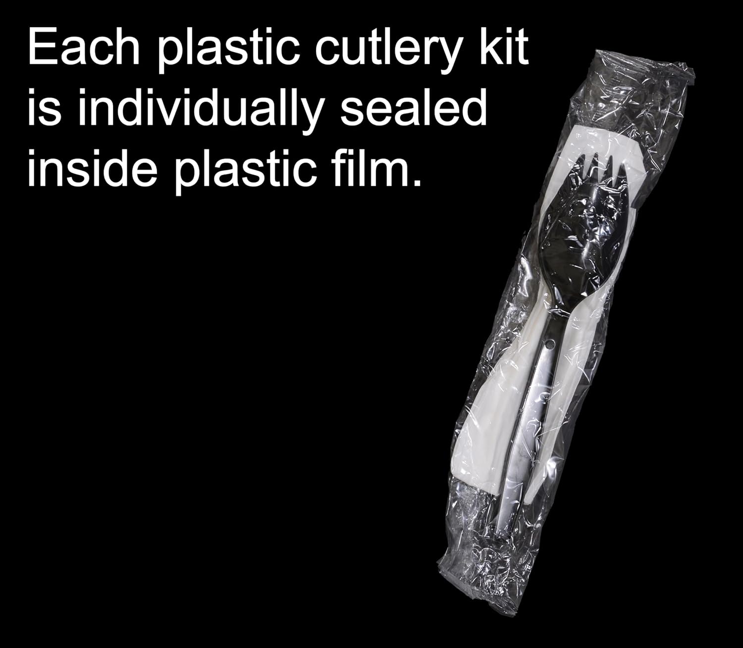 Daxwell Plastic Cutlery Kits, Medium Weight Polypropylene (PP), Spork, Napkin, Black, B10003362 (Case of 1,000)