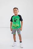 Minecraft Creeper Little Boys T-Shirt and French Terry Shorts Outfit Set Green/Grey 7-8