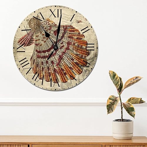 Miniatura 21 de ArogGeld Reloj de pared con diseño de estrella de mar antigua francesa, de cloruro de polivinilo, con números romanos, de 10 pulgadas, funciona