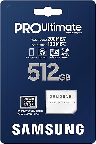 Miniatura 3 de SAMSUNG PRO Ultimate tarjeta de memoria microSD + adaptador, microSDXC de 512 GB, hasta 200 MBs, 4K UHD, UHS-I, clase 10, U3, V30, A2 para GoPRO