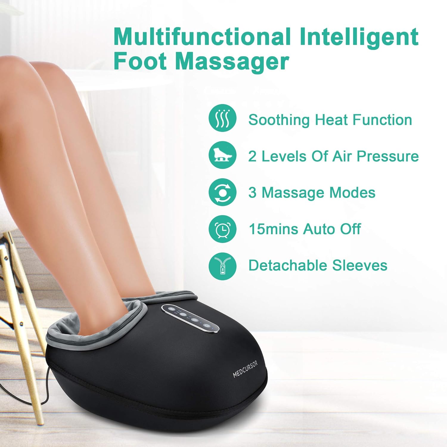 Medcursor Foot Massager Machine with Heat, Deep Kneading Massager, Delivers Relief for Tired Muscles and Plantar, Multi-Level Settings & Adjustable Intensity for Home or Office Use (Black) : Health & Household