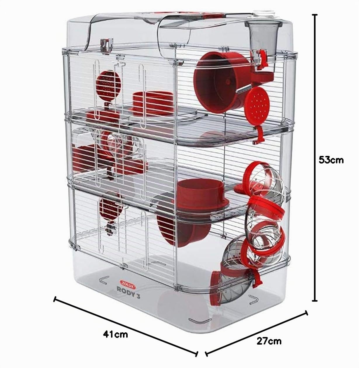Zolux Käfig für Hamster, Mäuse, Rennmäuse RODY 3" Trio, Long 41 cm x larg 27 cm x haut 53 cm.