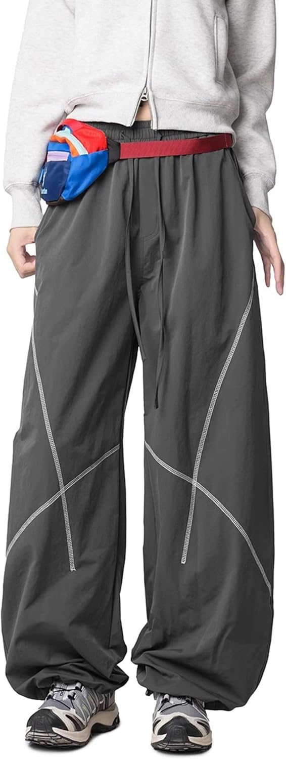 Womens Baggy Parachute Pants Wide Leg Lounge Sweatpants Elastic Drawstring Waist Jogger Track Pants Streetwear