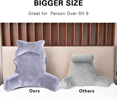 Miniatura 3 de Almohada de lectura, almohada extragrande de 31 pulgadas con rollo de cuello desmontable y brazos para sentarse en la cama o en el sofá, almohada de