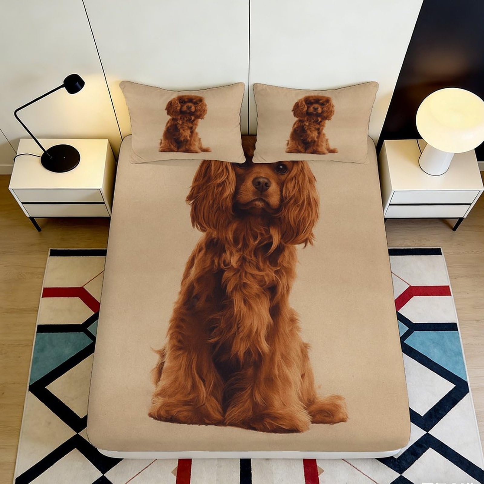 3D Printed Brown Poodle Fitted Sheet Microfiber Decorative Dog Pattern Mattress Cover for Bedroom Dorm Room Mattress Protection 90x200x25cm