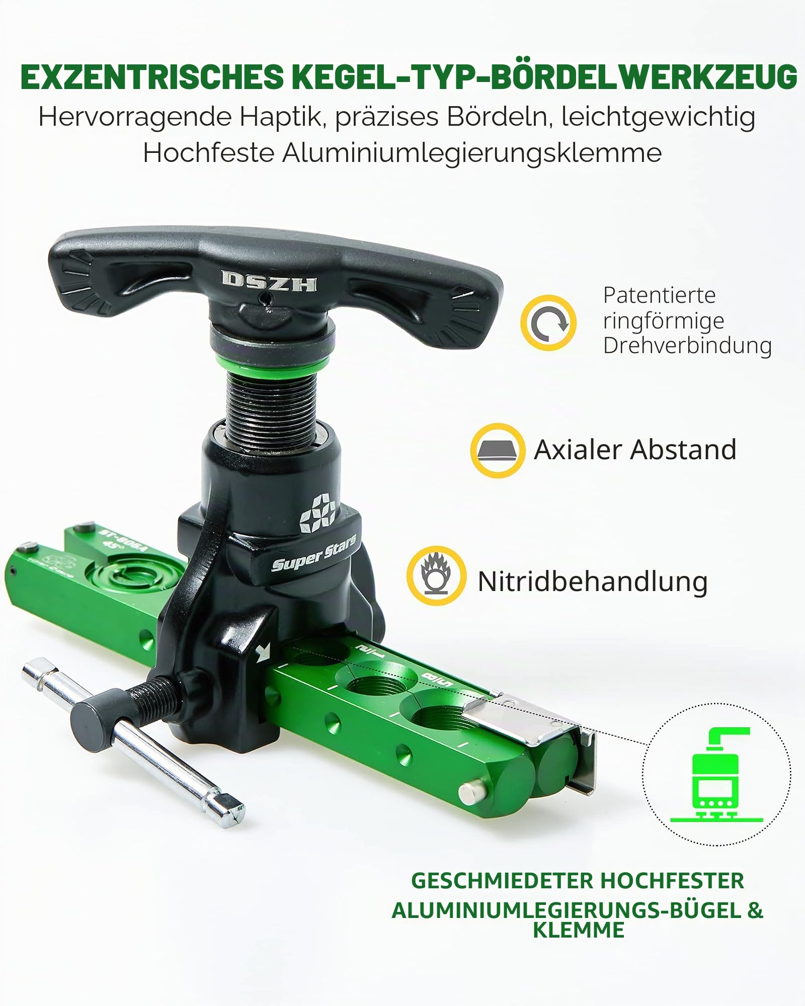 Super Stars Bördelwerkzeug-Set, 1/4-Zoll-3/4-Zoll-Einzel-Flare-Werkzeug, HVAC, 45° Exzenter-Typ Bördelwerkzeug mit Rohrschneider für Kupferrohrrohre (5-in-1-Set)