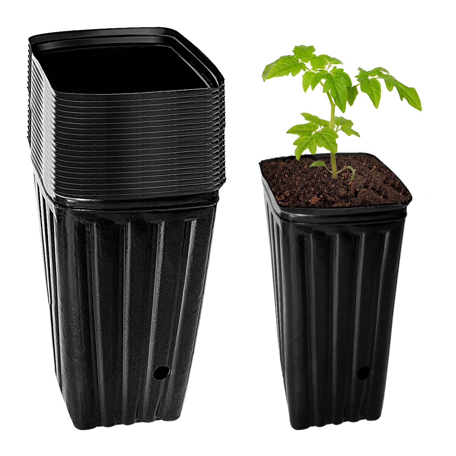 wyevee Plastic Deep Nursery Pot, Pack of 20 Tall 11.8 Inch Pots with Drainage Holes for Outdoor Indoor Plants, Seedlings, Trees, Flowers - Black