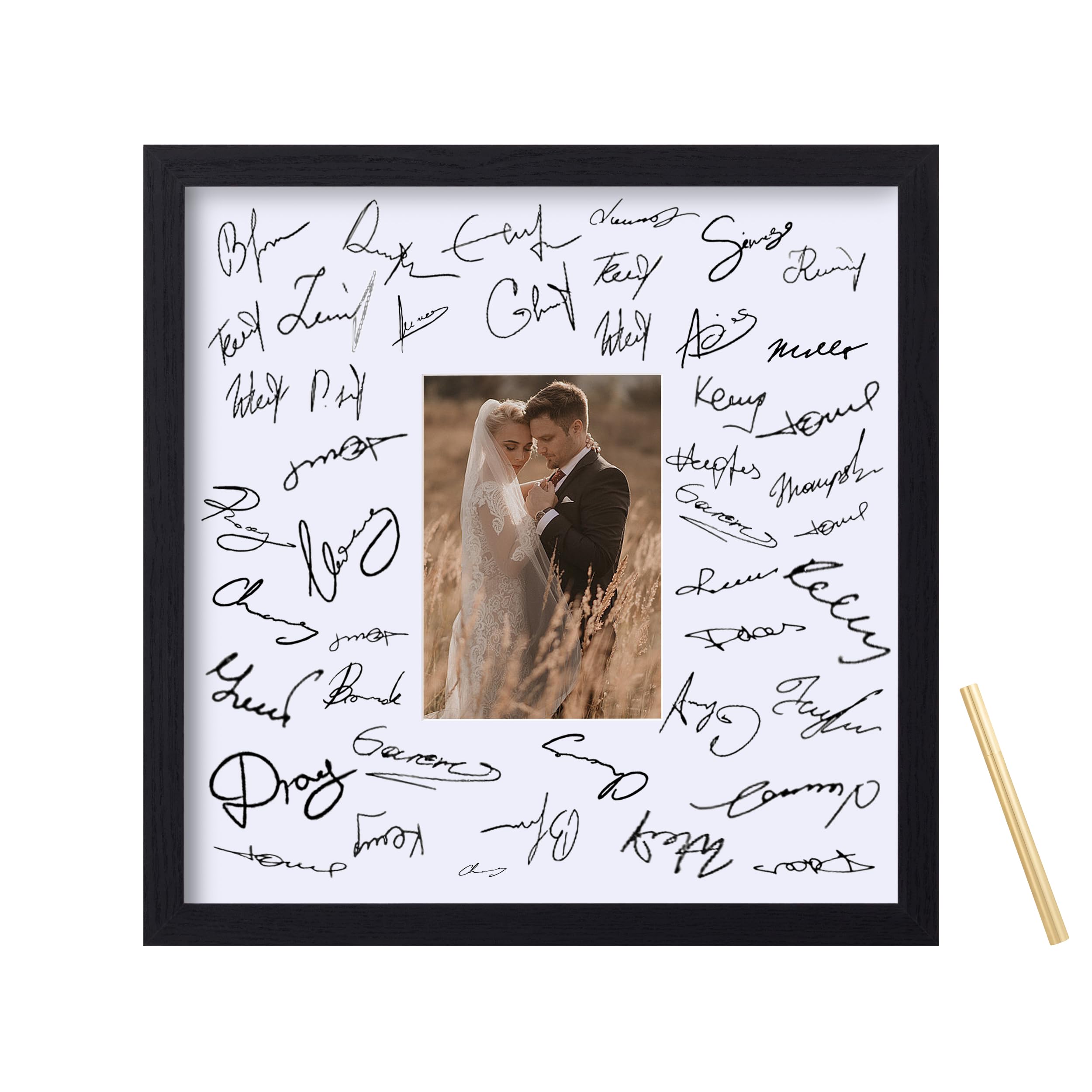 eletecpro 14x14 Signature Picture Frame with White Mat Display 5x7 Photo for Wedding, Celebration and Graduation, Home Decor for Wall Hanging, Black