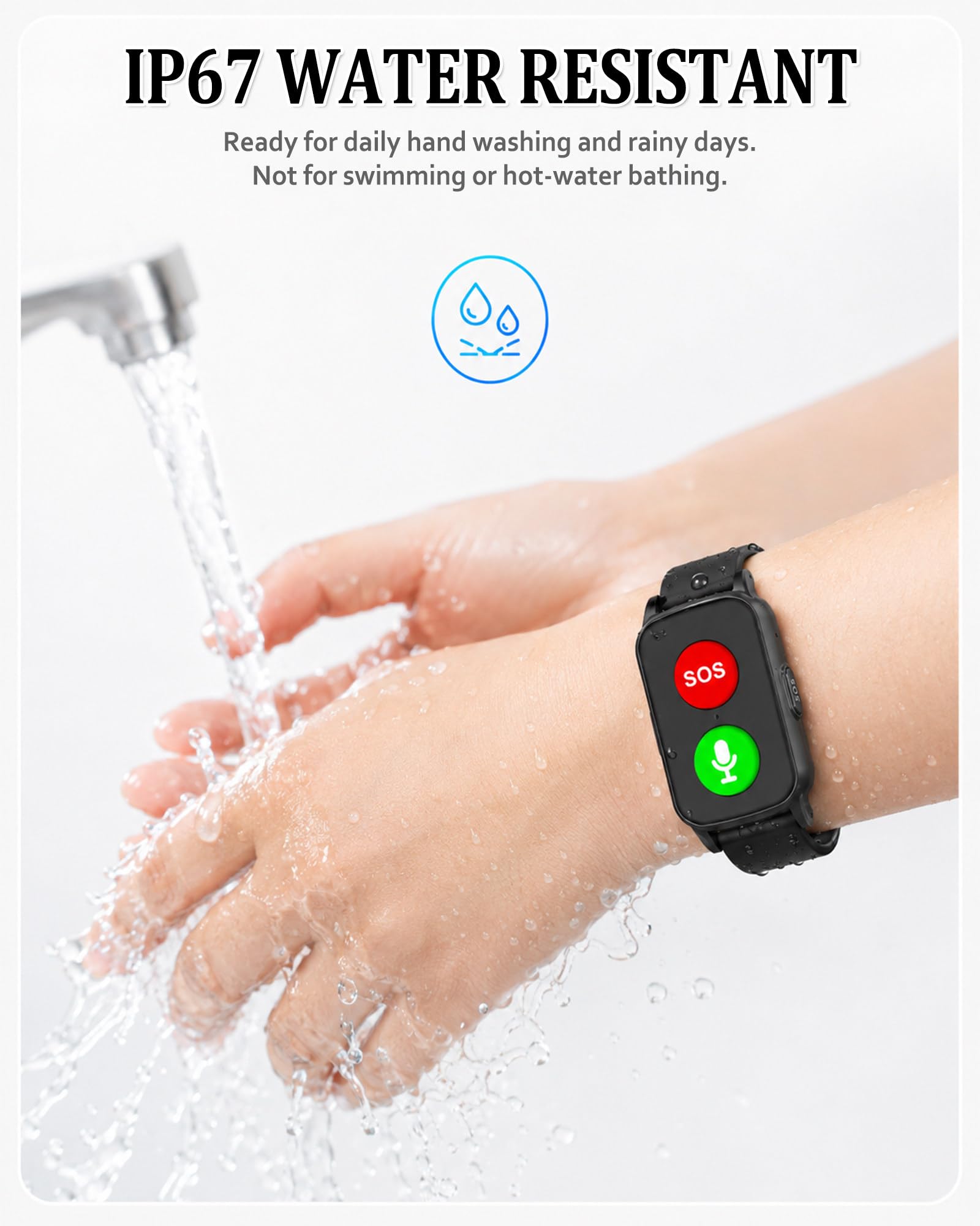 Smartwatch di Allerta Medica per Anziani con Rilevamento di Caduta, Tracciamento GPS e Monitoraggio della Salute, Impermeabile, Pulsante Rosso