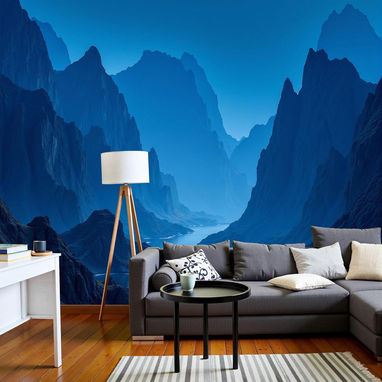 Non-woven photo wallpaper, abstract winding river 3D effect, deep mountains, space, for living room/bedroom, blue non-woven wallpaper, wall mural for wall decoration, 200cm x 140cm, stickers - framele