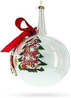 Vista 2 de Papá Noel grande con árbol de Navidad con lazo rojo bola de cristal adorno de Navidad 7 pulgadas