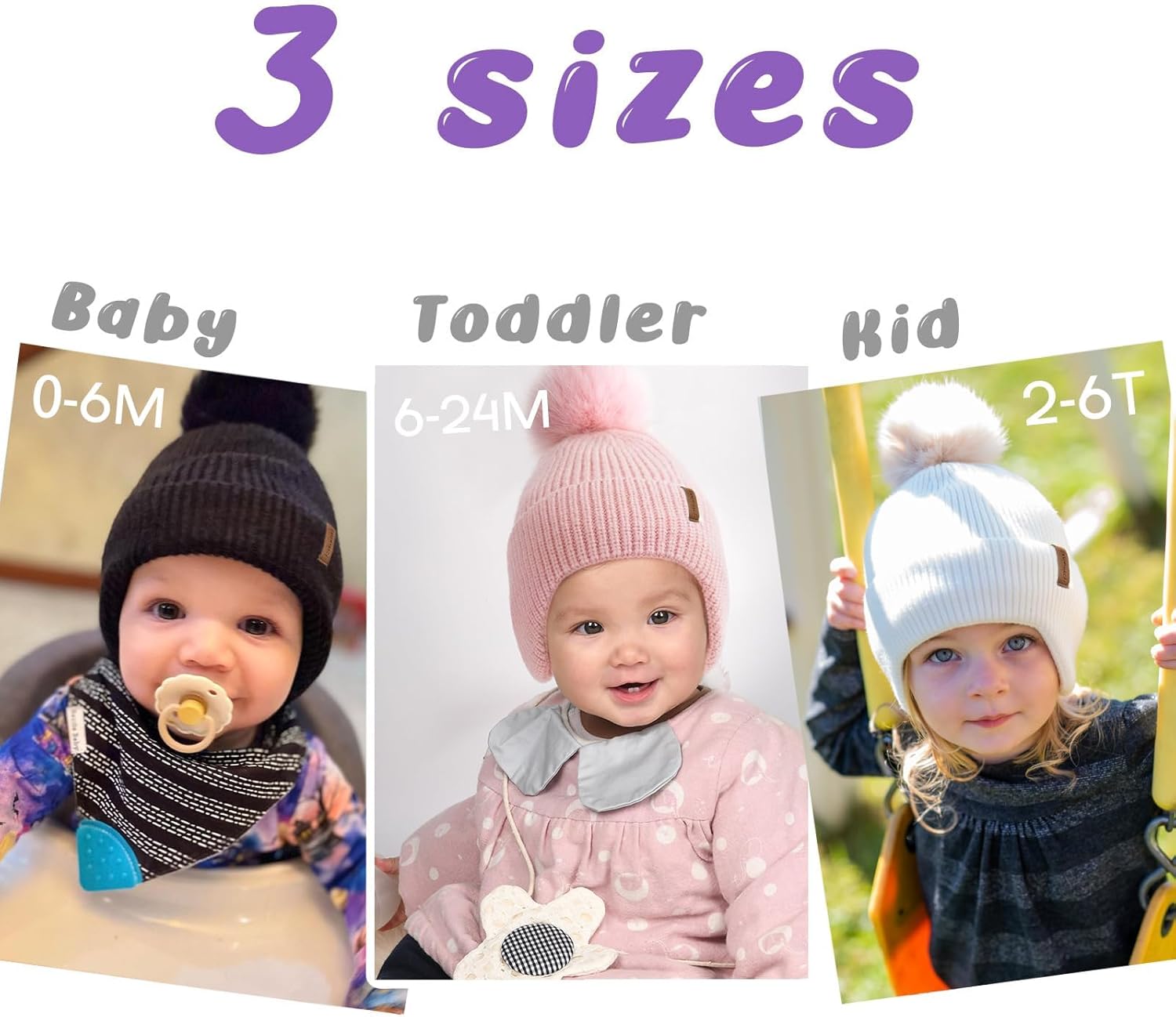Camptrace Toddler Baby Winter Hat Warm Fleece Lined Knit Kids Hat with Earflap Infant Newborn Pom Beanie Knit Cap Girls Boys - Image 6