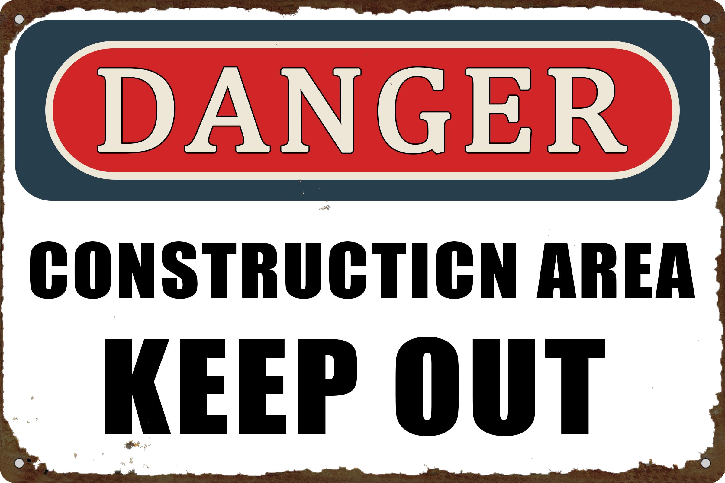 peiyeety Metal Tin Sign Danger Construction Area KeepDecorative Wall Art, Retro Style Metal Poster for Home Living Room Bedroom Farmhouse Bar Cafe Garage Office Patio, 6x8 Inch