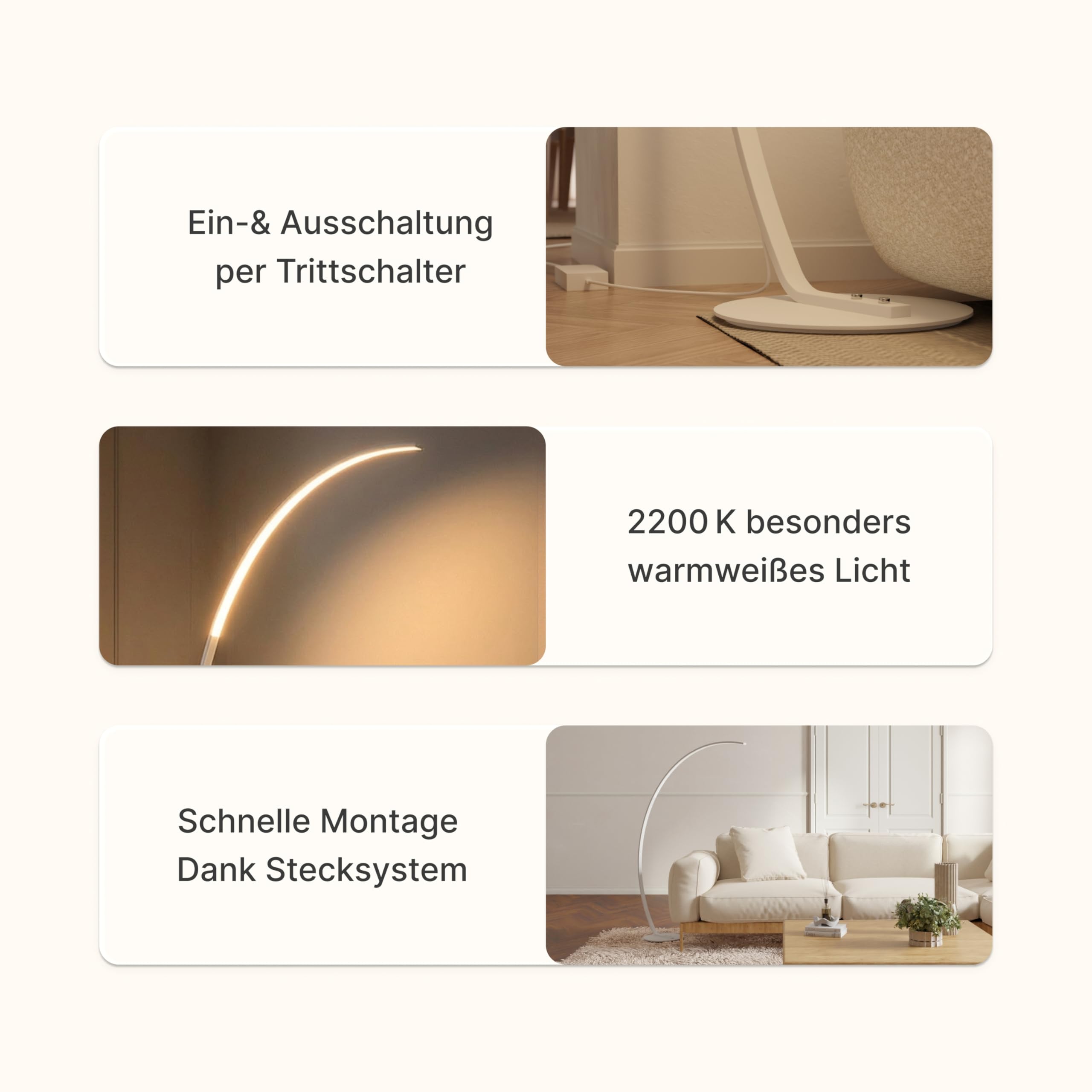 Stehlampe Bogenlampe 'Mavea' dimmbar LED Wohn & Schlafzimmer Bogenleuchte Leselampe Bogenstehlampe Smart Home Amazon Alexa Google Home Tuya