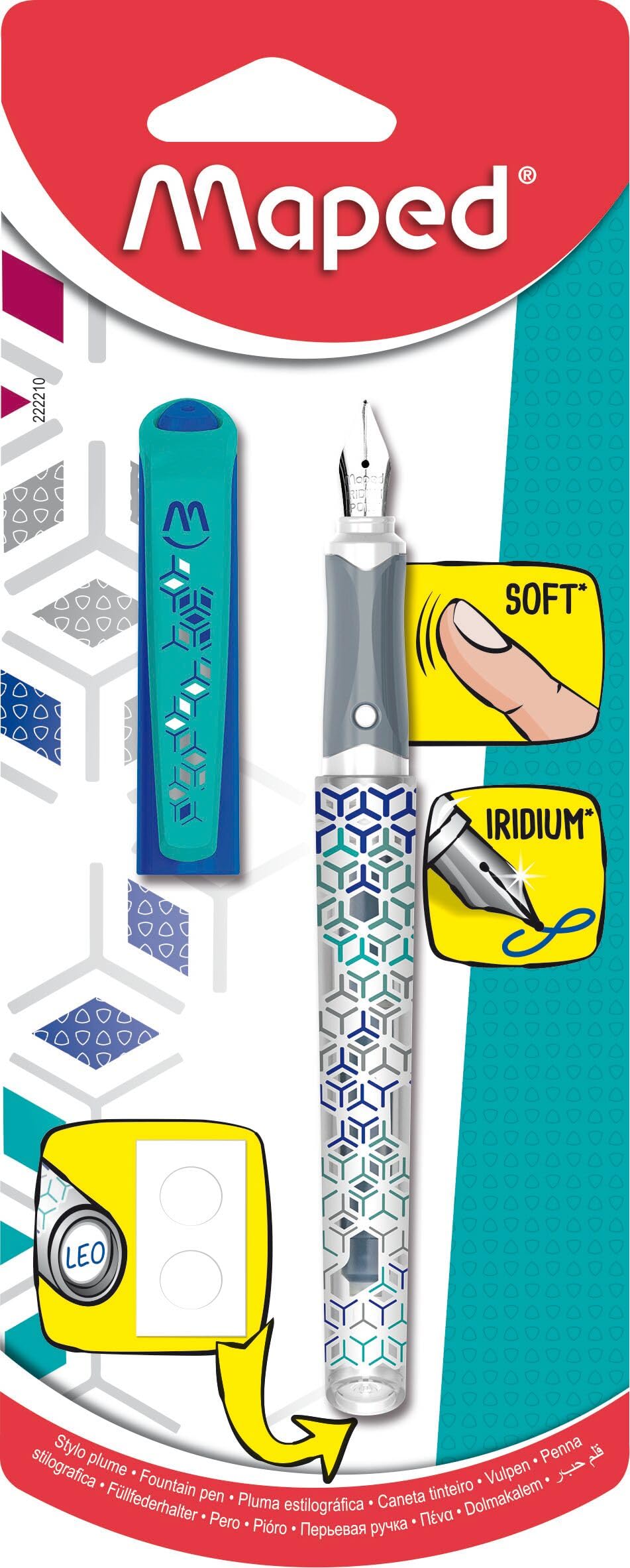 Maped - Fountain pen with cartridge ink - Blue fountain pen with refillable ink - Ergonomic design and beautiful writing - Blue colour