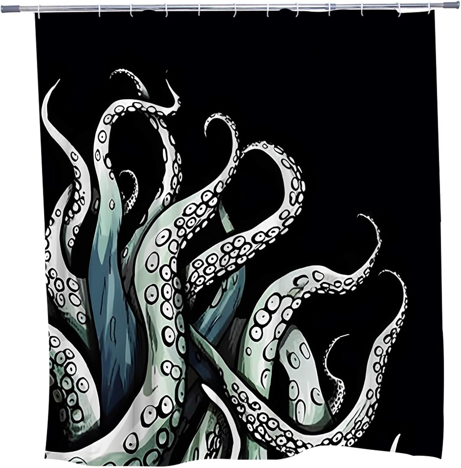 Black Octopus Tentacles Shower Curtain Kraken Ocean Animal Green Sea Underwater Creature Simple Black Backdrop Cool Creative Art Bathroom Decor Curtains Set Polyester Fabric with Hooks 108 x 70 IN