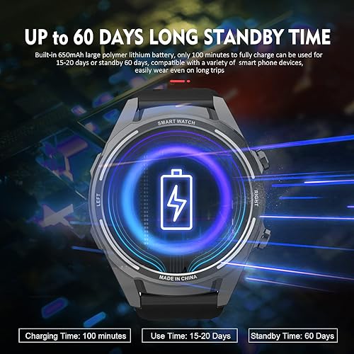 Miniatura 3 de Reloj inteligente para hombre pantalla extra grande de 16 pulgadas 60 días de espera redondo táctil IP67 impermeable con monitor de frecuencia