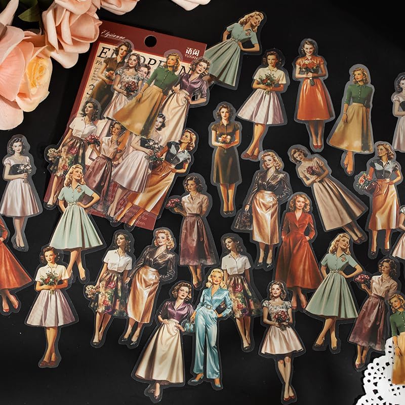 Miniatura 5 de Alideco 120 calcomanías para álbumes de recortes, figuras retro, álbumes de recortes, diario de basura, manualidades, decoración de adornos