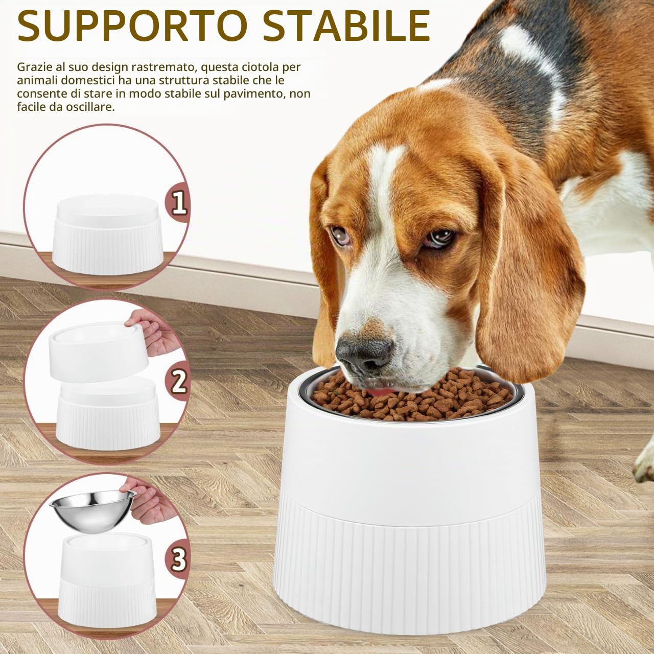 ibasenice Ciotola Rialzata Per Cani in Acciaio Inossidabile Con Fondo Rimovibile Regolabile Supporto Stabile Per Alimentazione Sana Animali Domestici 7.01X6.10X5.12In