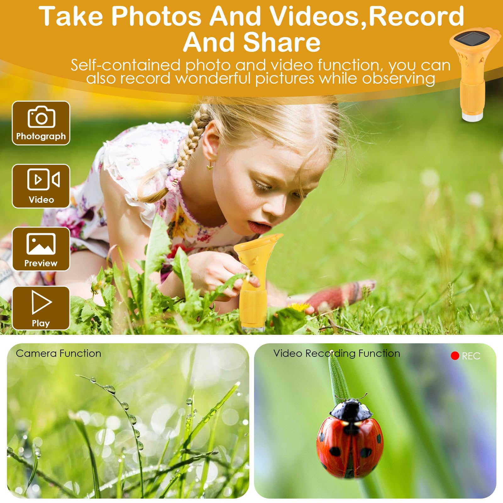 Handheld Mikroskop für Kinder, 2,0" IPS-Bildschirm 200-1000X Taschenmikroskop für Kinder, 2MP Lens Pixels Mini-Mikroskop, Digitales Mikroskop USB-Anschluss an PC