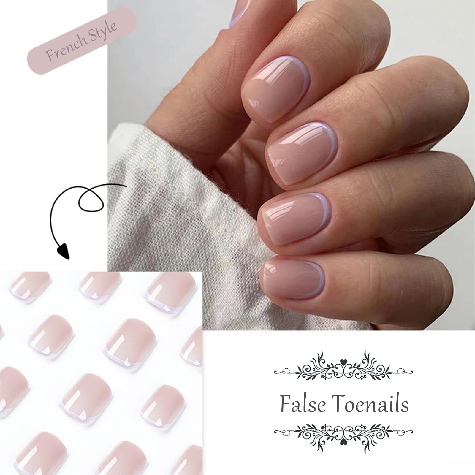 24 Stück French-Kunstnägel – Aufdrücknägel – Volldeckende Kunstnägel in Nude-Weiß, quadratisch, zum Aufkleben – French-Fake-Nägel zum Aufkleben für Frauen und Mädchen, N