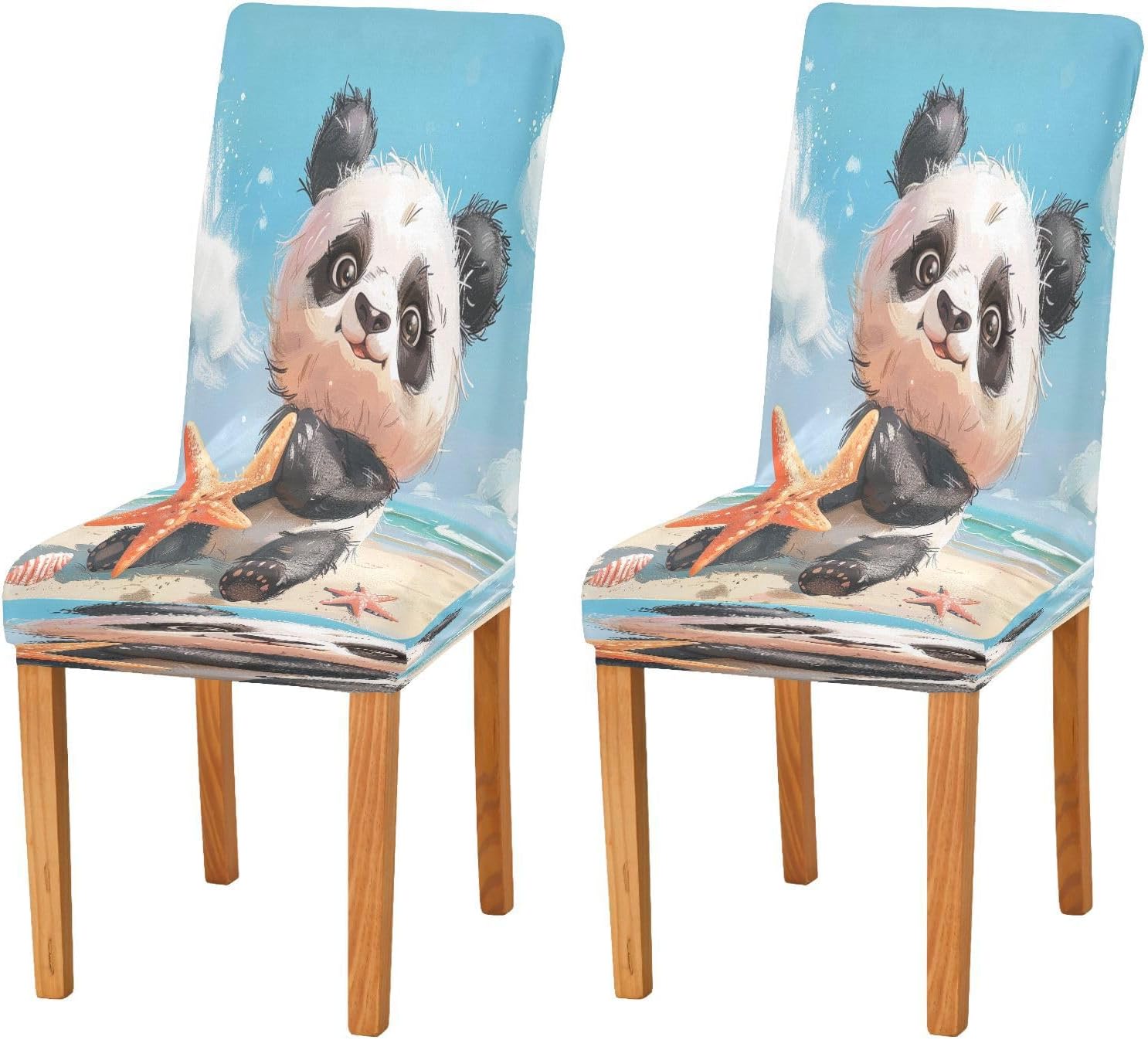 ALAZA Chair Covers for Dining Room, Cute Panda and Star on Pink Stretch Chair Cover Sets Chair Protector for Formal Dining Celebration