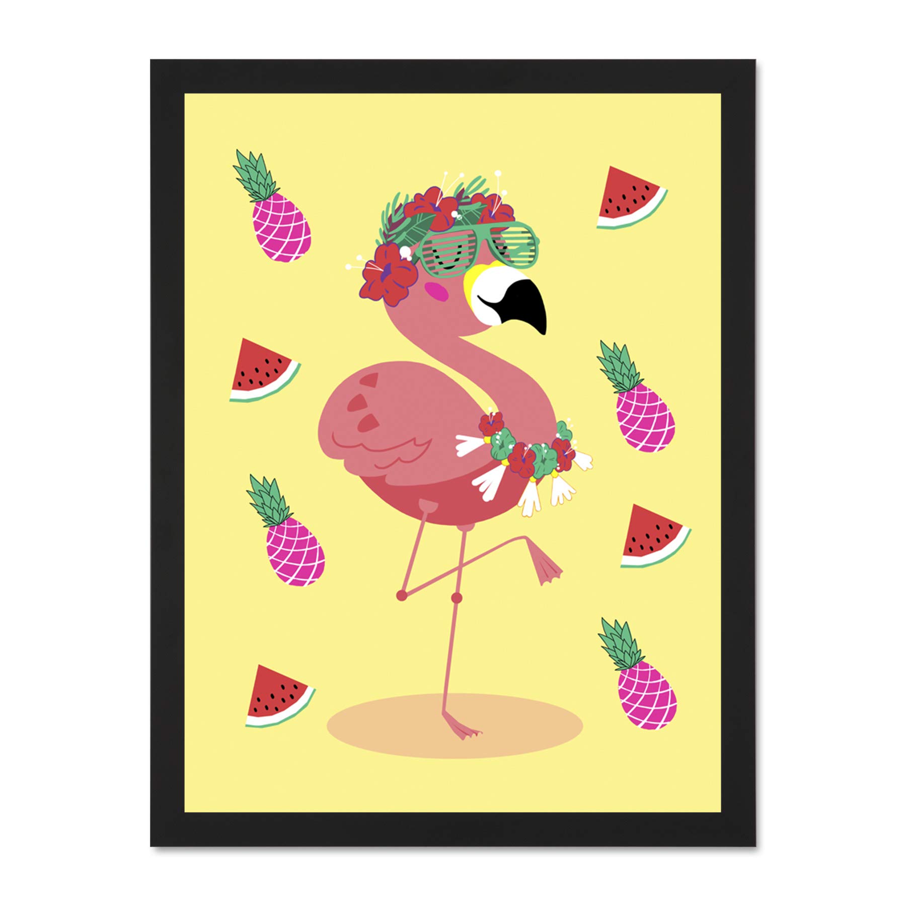 Wee Blue Coo Kawaii Flamingo Party Tropical Large Framed Art Print Wall Poster 18x24 inch