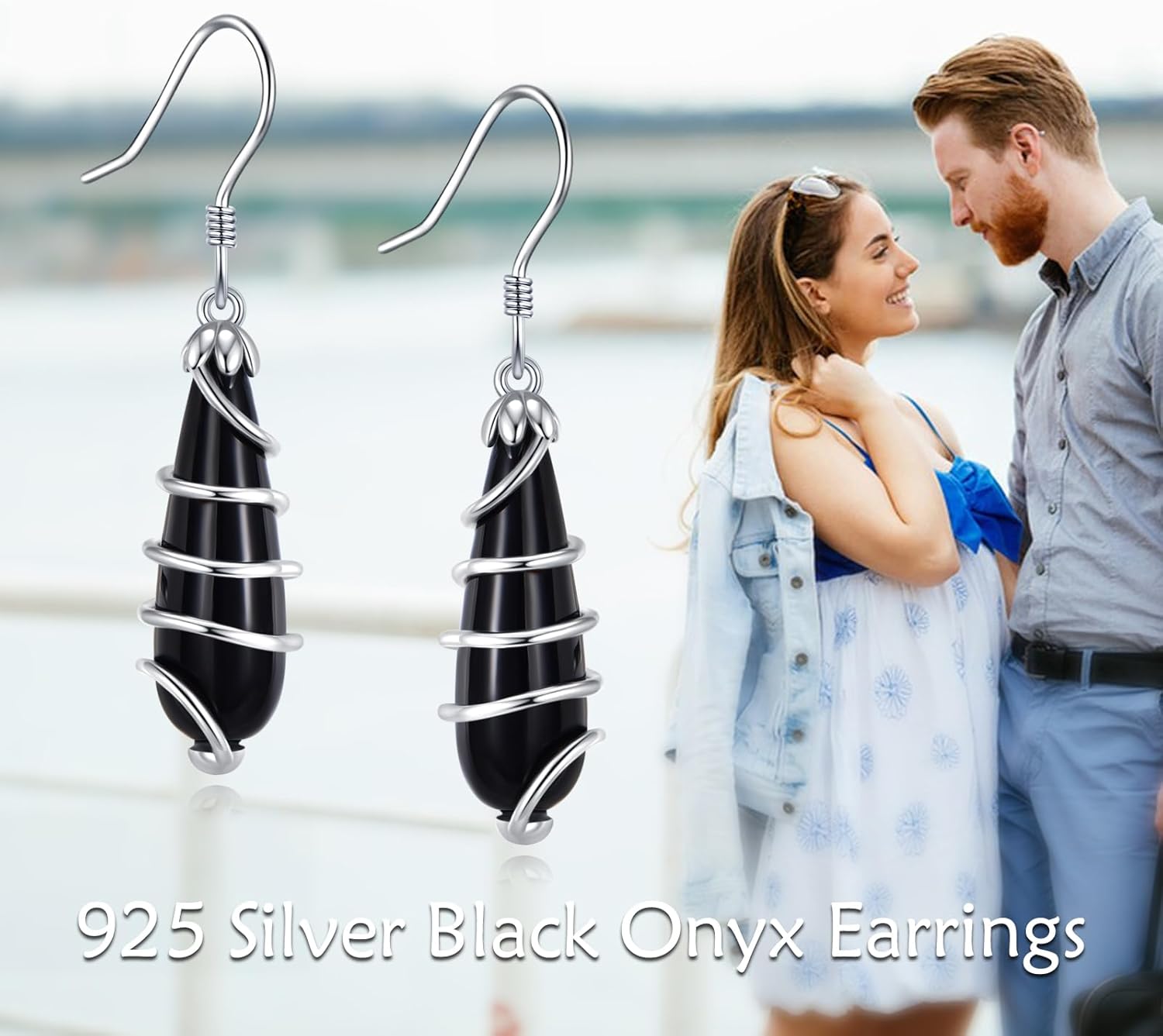 Black Onyx Stone Drop Dangle Earrings Sterling Silver Earrings Jewelry Gifts for Women - Image 3