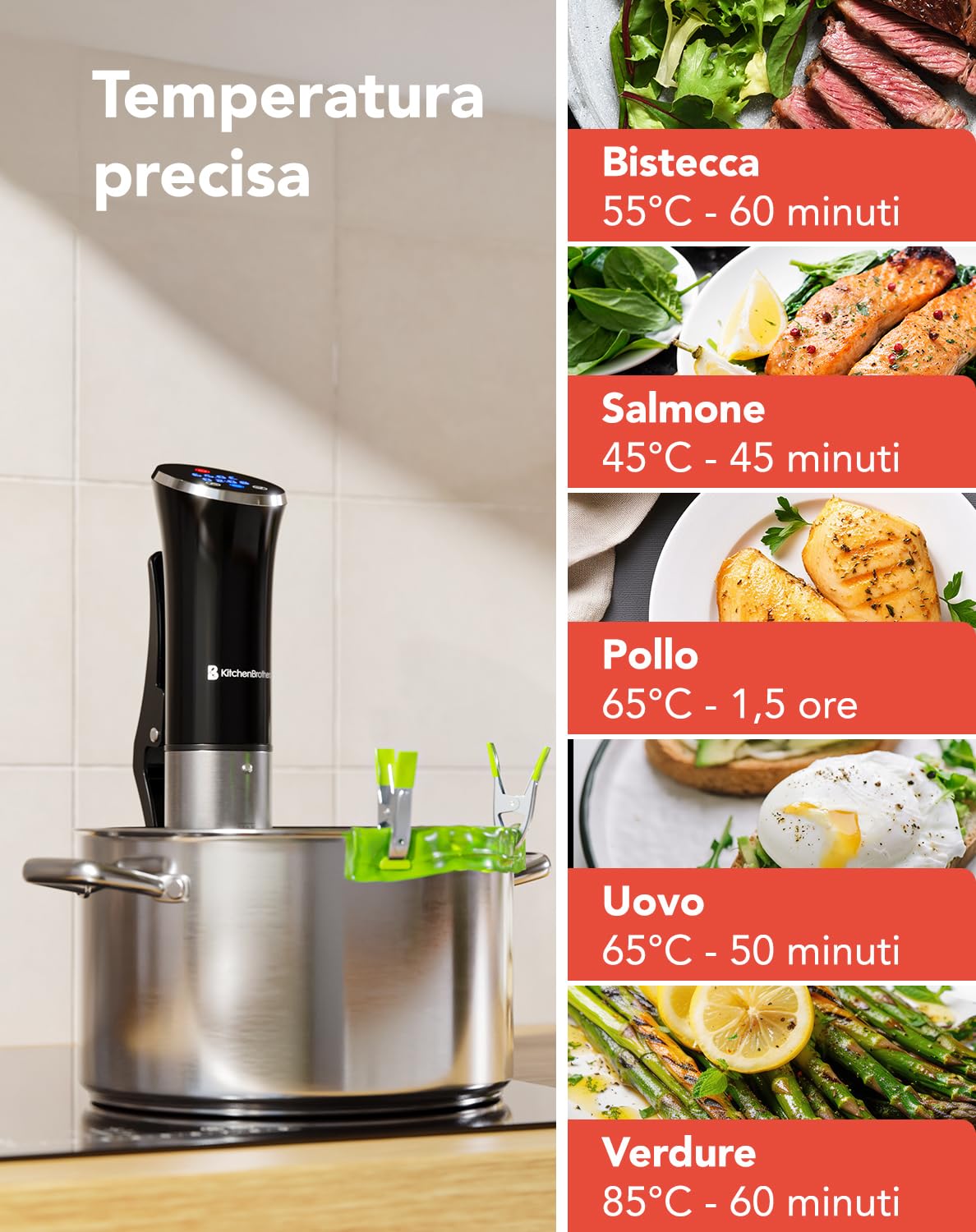 KitchenBrothers Termosubacqueo sottovuoto 1200W regolabile 0-95℃ (Nero)