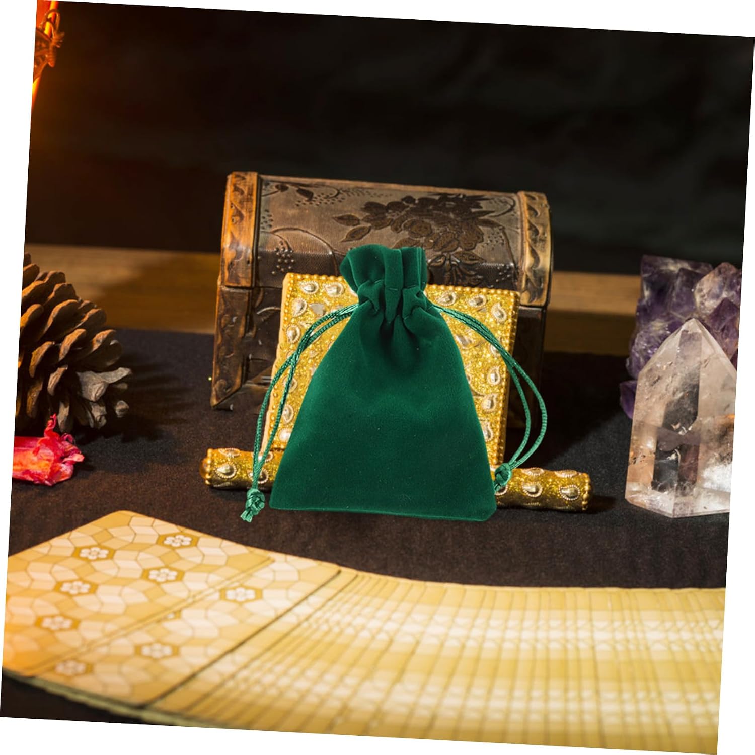 Velvet Drawstring Pouch Green 20pcs Small for Tarot Cards and Dice image 5