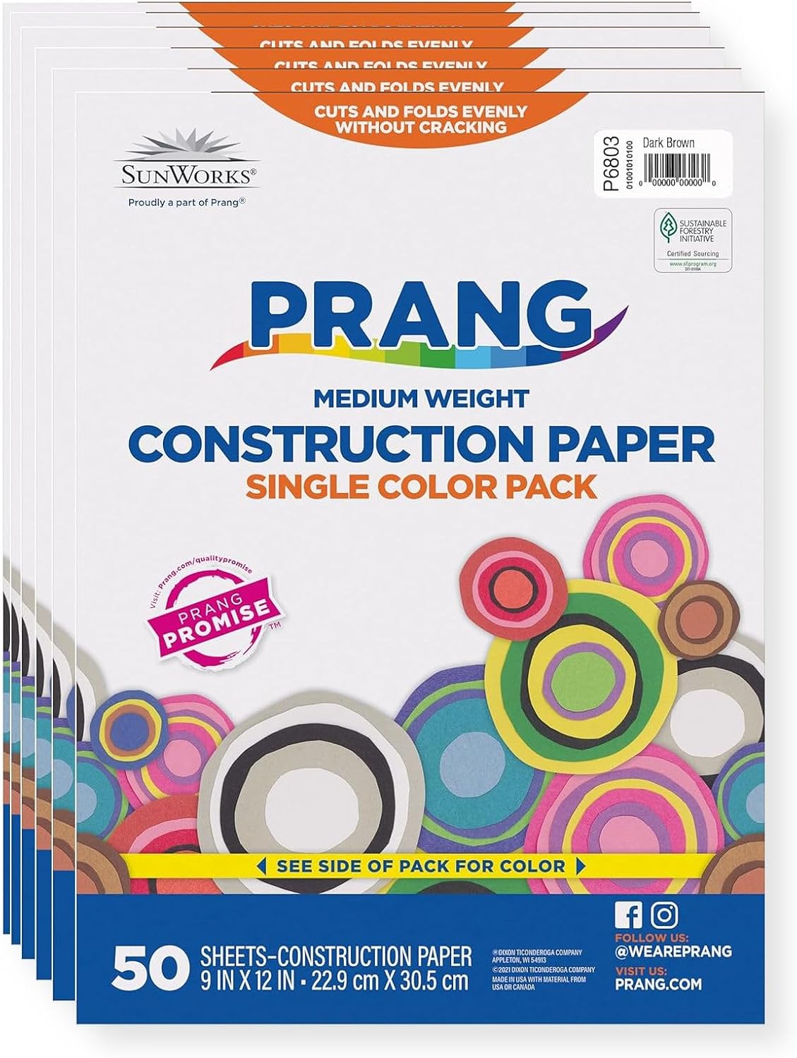 P6803 Pack of 6 Construction 9" x 12" Paper, Dark Brown; 50 Sheets per Pack; Heavy-Weight Construction Paper; Recyclable