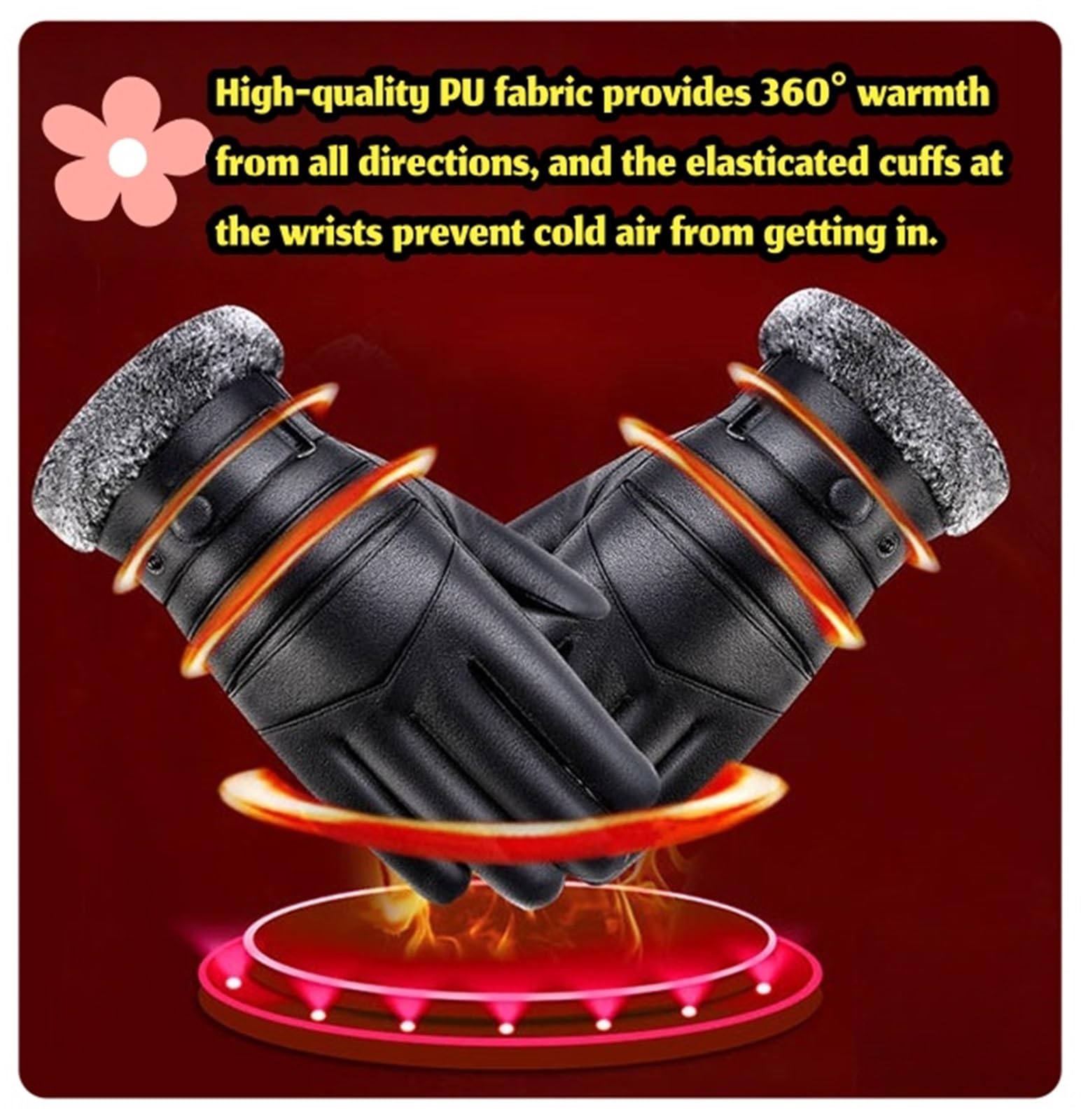 Guantes de invierno de cuero cálido para hombre, con forro de piel térmica, guantes de piel para pantalla táctil, para motocicleta, conducción