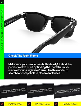 Set of 6 Men's Replacement Lenses for Ray-Ban Meta Wayfarer RW4008 & Gen 2 RW4012 (53mm) Smart Glasses Combo Pack S01, UV Protection, Anti-Scratch