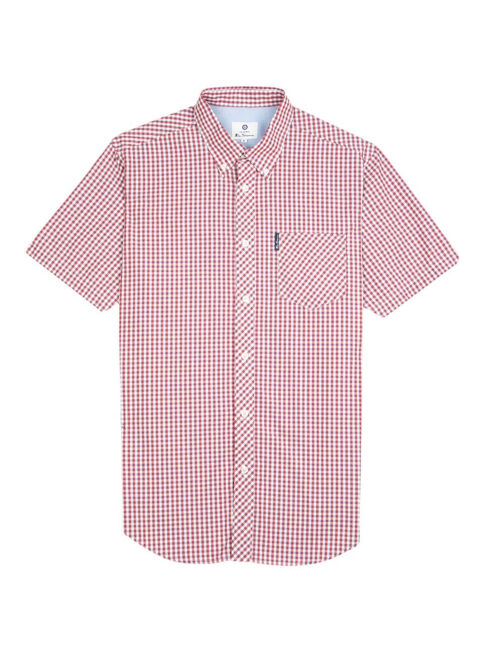 Ben Sherman Men's Scarlet Signature Gingham Check Short Sleeve Shirt For (0059142) 4XL