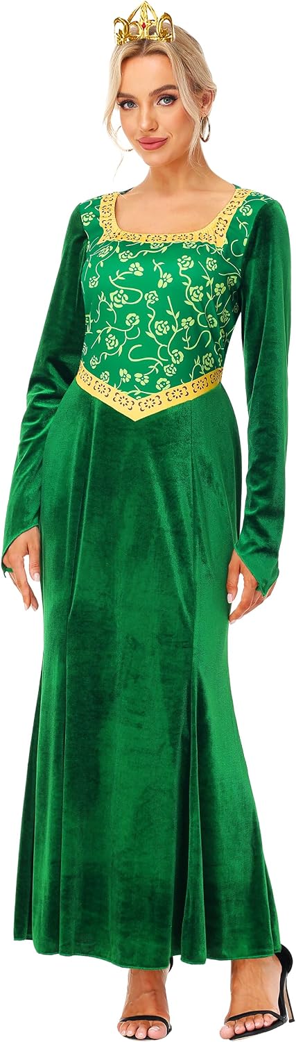 Women Halloween Princess Costume Movie Green Cosplay Velet Dress