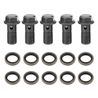 5PCS M10 X 1 Banjo Bolt Washer Kit, Iron Brake Motorbike Brake Bolts, Motorcycle Banjo Bolts with 10PCS Banjo Fitting Washers Replacement Parts for Brake Caliper Master Cylinder M101mm