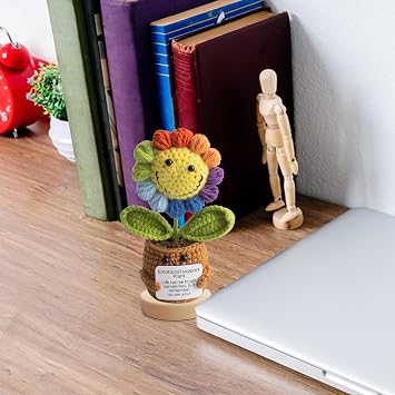 Positive Potato Positive Sunflower Positive Flowers Crochet Flowers Sunflower Gifts for Women Colourful Sunflowers Pocket Hug with Encouragement Card Lucky Charm Courage Gift