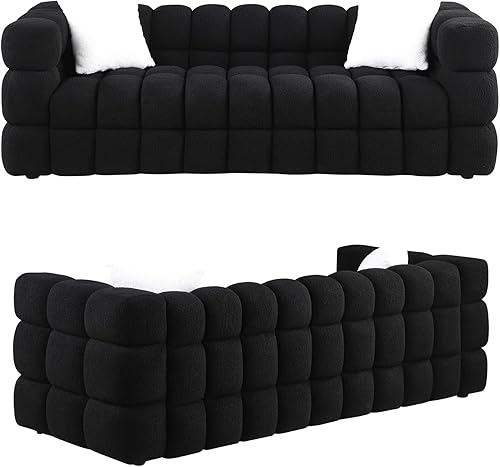 Miniatura 9 de Dolonm Sofá moderno con patas de plástico, tapizado de 3 plazas con 2 almohadas, muebles de decoración para sala de estar, dormitorio, oficina, 84