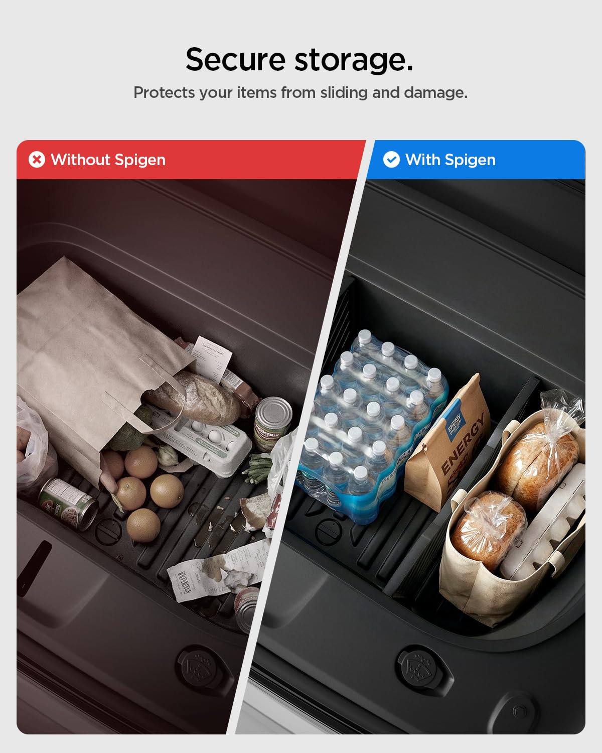 Spigen Organizador de Maletero Delantero [Pack de 2] para Tesla Model Y Juniper (Solo Premium y Performance 2025 2026), Caja Frunk con Divisores Ajustables y Acolchado de Silicona